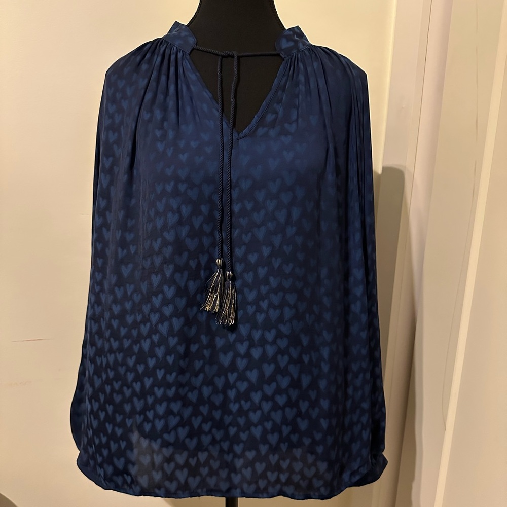 Crown & Ivy Navy‎ Long Sleeve Peasant Blouse Size Medium NWOT